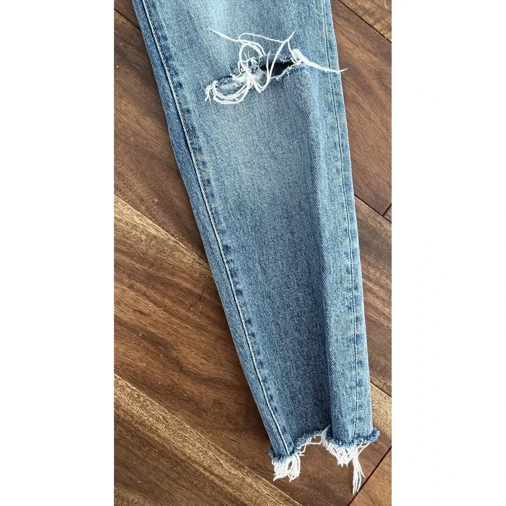 Free People We the Free Sz 26 High Rise Distressed Straight Ankle Jeans